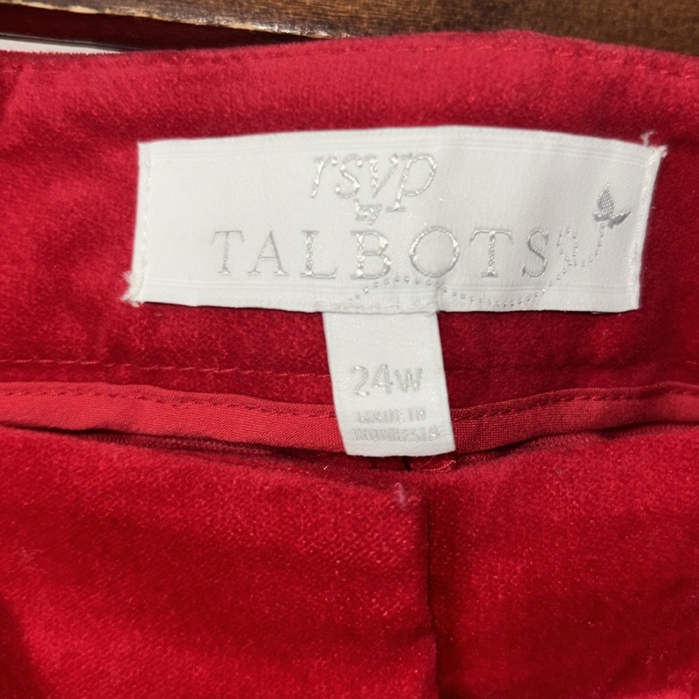 NEW Talbots RSVP Red Velvet Straight Leg Pants Ruffle Hem Holiday Plus Size 24W - Picture 4 of 6